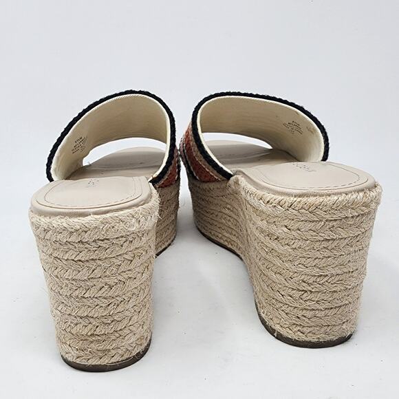 Marc Fisher Slide Sandals Women 8.5M Lannia Platform Black Rust Crochet Jute - Picture 7 of 11